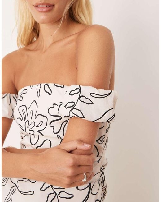Mango Natural Off Shoulder Midi Dress