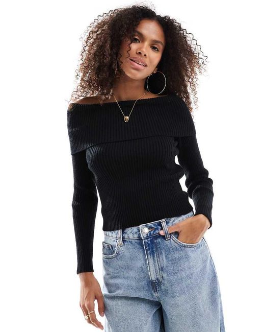 ONLY Blue Off Shoulder Knitted Jumper