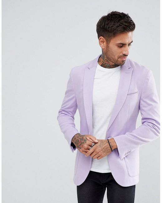 ASOS Purple Asos Super Skinny Blazer In Lilac Jersey for men
