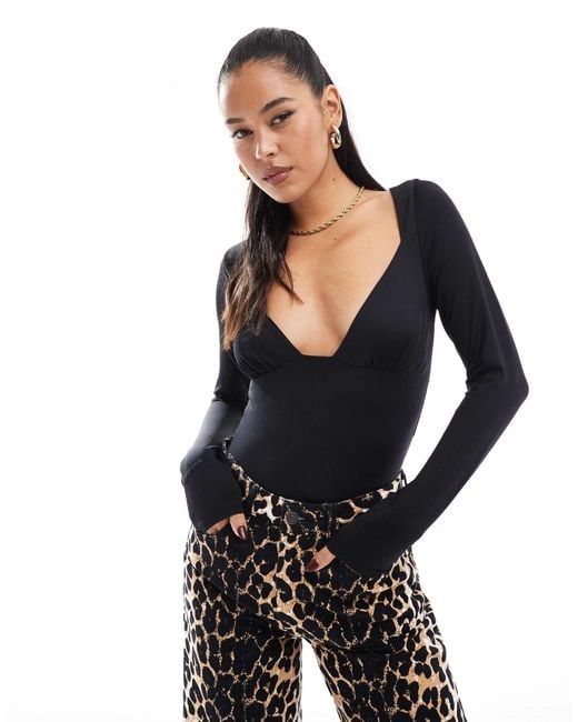 Stradivarius Black – langärmliger body