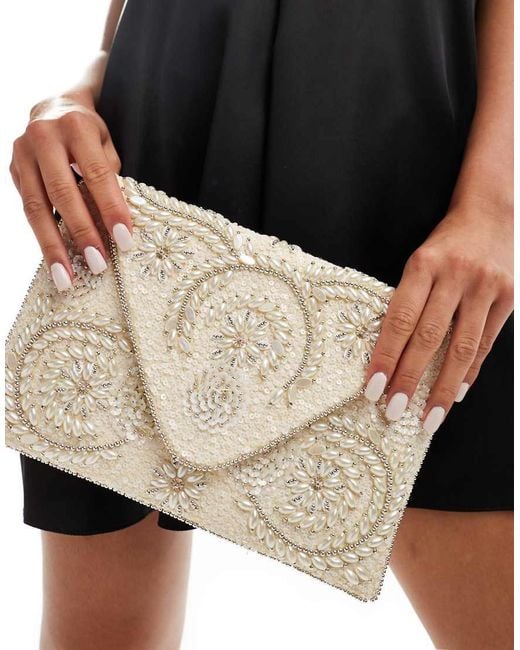 True Decadence Floral Beaded Envelope Clutch Bag in Black Lyst UK