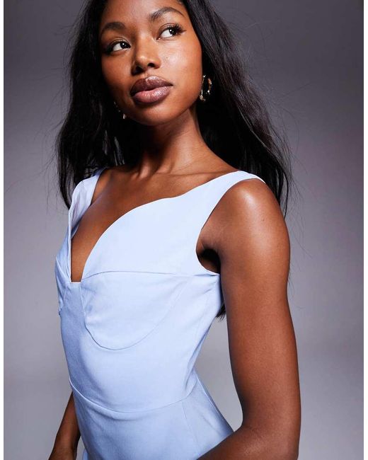 Vesper Blue Bengaline Sweetheart Neckline Midaxi Dress