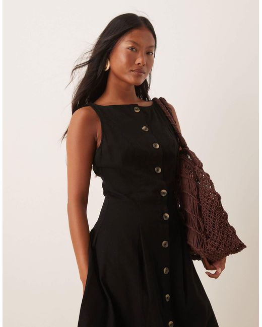 ASOS Black Asos Design Petite Slash Neck Button Down Waistcoat Midi Dress