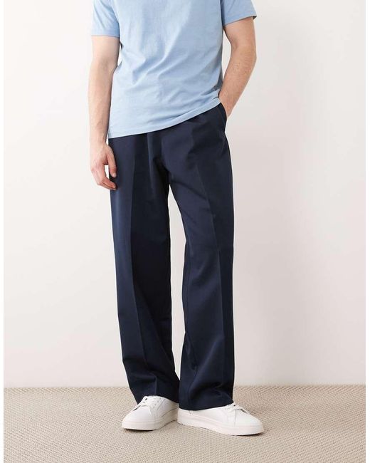 ASOS Blue Tailored Pull On Wide Leg Trousers for men