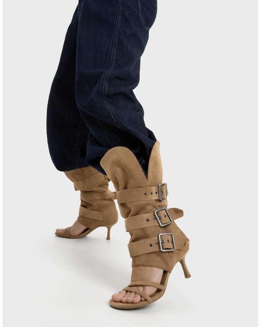 Bershka White Heeled Trousers Sandals With Buckles