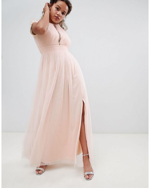 little mistress cap sleeve embellished maxi