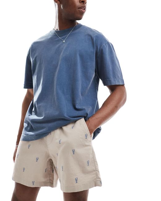 Hollister Blue Loose Fit Pull On Short With Lobster Print Detail for men