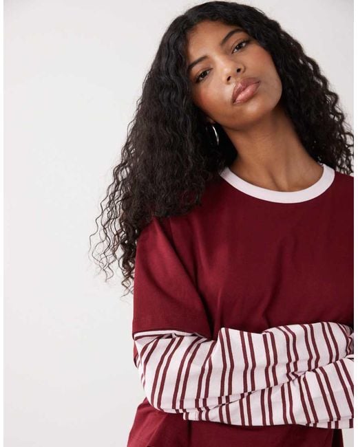 Collusion Red Double Layer Long Sleeve Tshirt