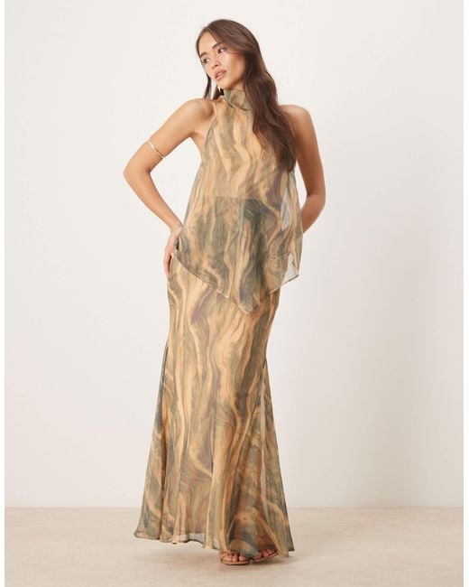 ASOS Natural Chiffon High Neck Double Layer Maxi Dress