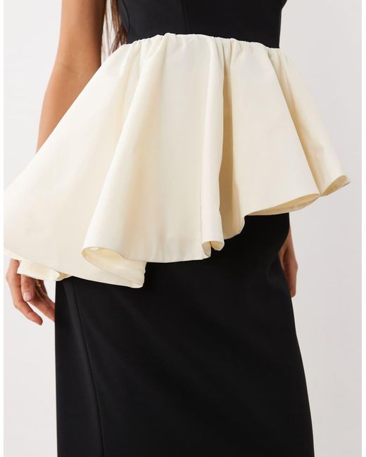ASOS White Structured Contrast Maxi Dress With Peplum Detail