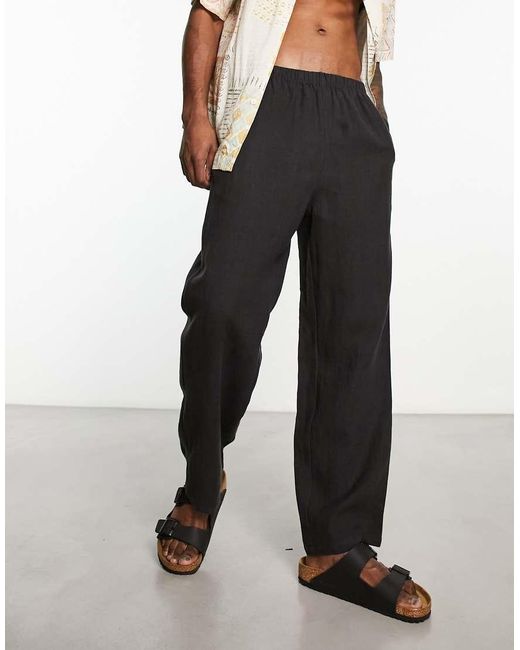 Weekday Black Seth Linen Trousers for men