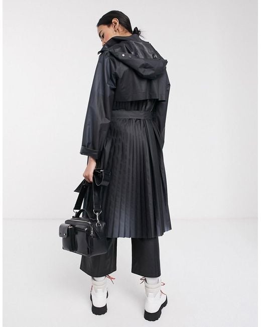 Hunter Black Original Vinyl Trench Coat With Pleated Back Detail