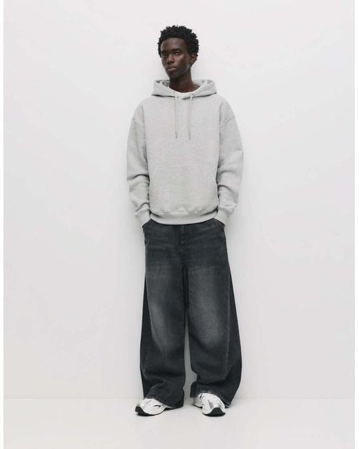 Felpa Con Cappuccio Basic Mélange di Pull&Bear in Gray da Uomo