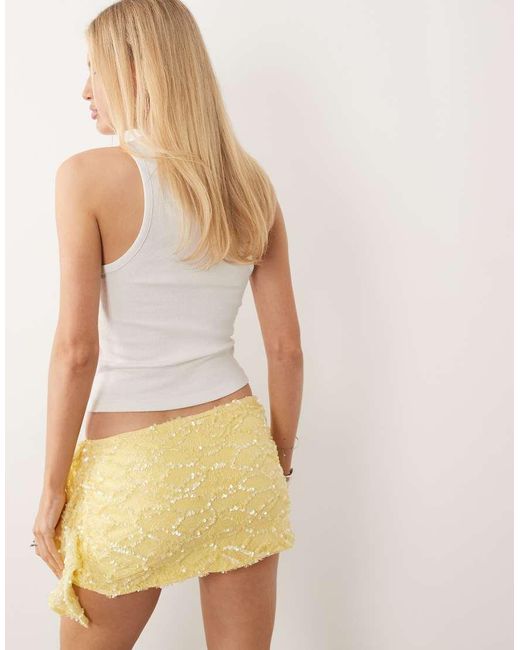 ASOS Natural Lace Sequin Mini Skirt With Ruffle Detail