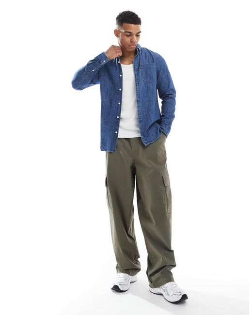 Superdry – essential – langärmliges jeanshemd in Blue für Herren