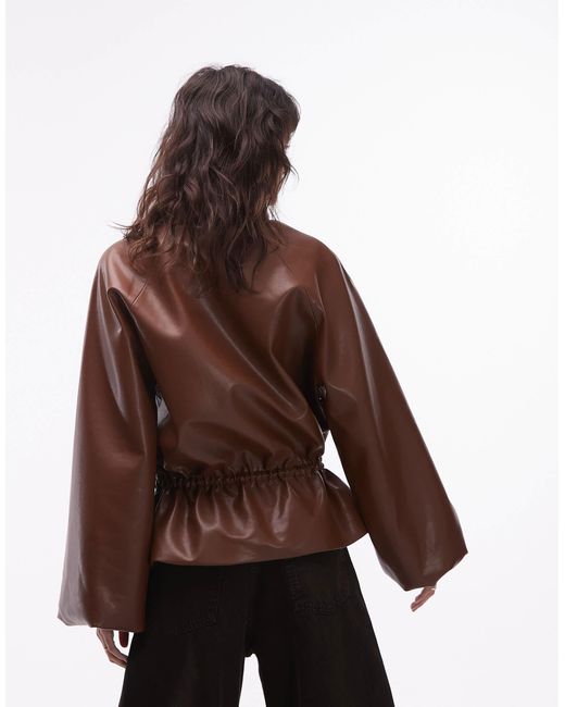 ASOS Brown Gatehred Waist Bubble Pu Jacket