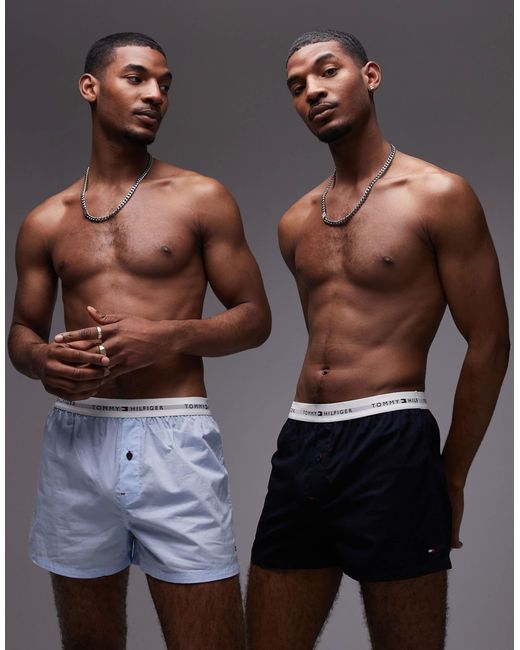 Tommy Hilfiger – essentials – 2er-pack gewebte baumwoll-boxershorts in Blue für Herren