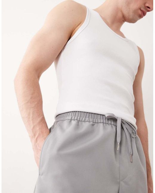 ASOS Gray Tailored Pull On Wide Leg Trousers for men