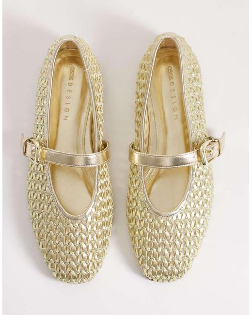 ASOS Natural Wide Fit Leah Weave Mary Jane Ballets
