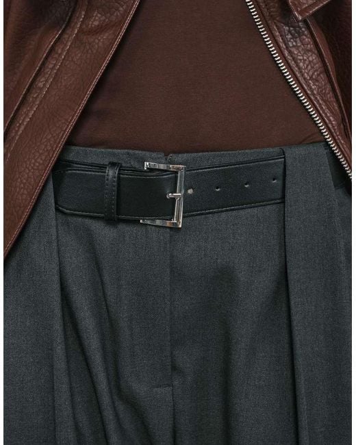 ASOS Natural Tailored High Waist Belted Straight Leg Pants