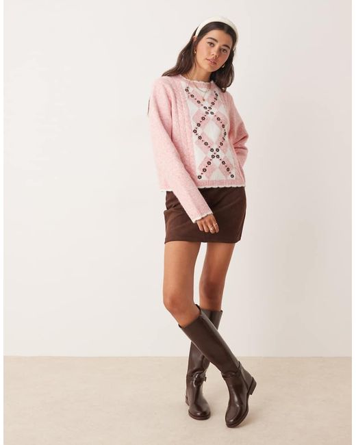 Miss Selfridge Pink Diamond Floral Embroidered Knit Jumper