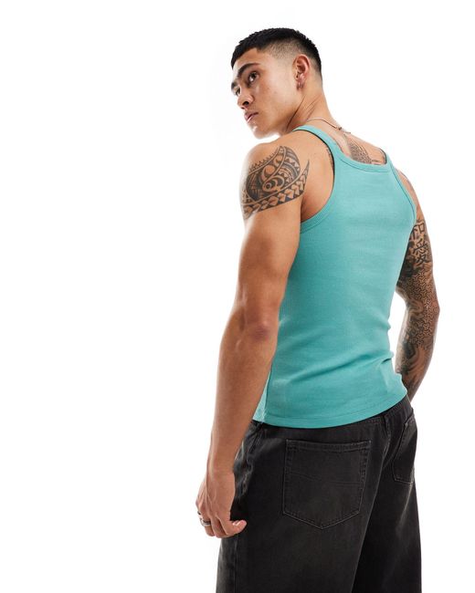 ASOS Blue Muscle Fit Vest With Thin Straps for men
