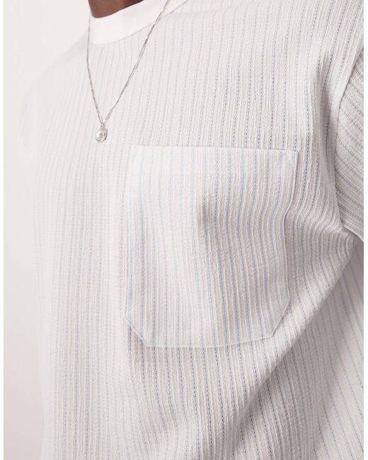 T-shirt décontracté coupe carrée à rayures texturées et poche poitrine - bleu/ ASOS pour homme en coloris White
