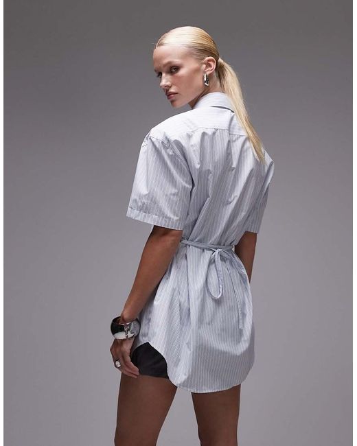 ASOS Gray Shoulder Pad Short Sleeve Shirt With Tie