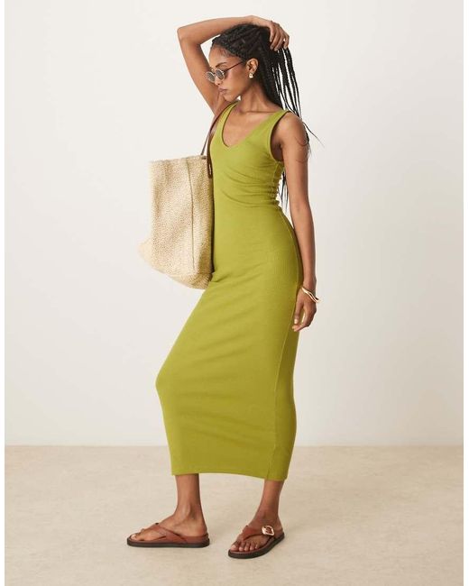 ASOS Yellow Sleeveless V-neck Rib Midaxi Dress