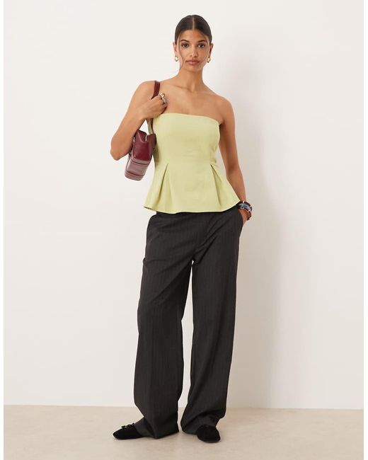ASOS Green Linen Blend Cinch Waist Bandeau Top Co-ord