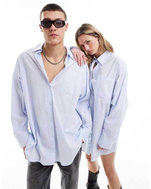 Unisex - chemise oversize en coton - délavé Collusion en coloris Blue