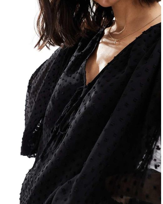 ASOS Black Dobby Balloon Sleeve Midi Dress