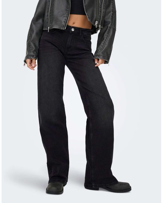 Julles - jean droit taille basse - délavé ONLY en coloris Black