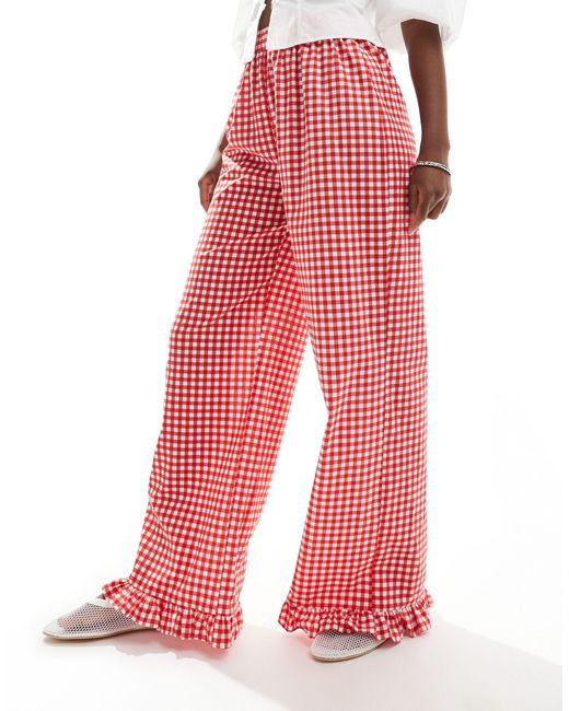 ASOS Red Gingham Trousers With Frill Hem