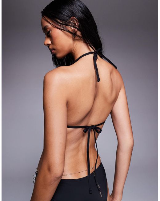 ASOS Black Celina Bikini Top With Swirl Trim