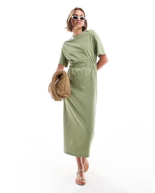 Elastic waist midi dress sale