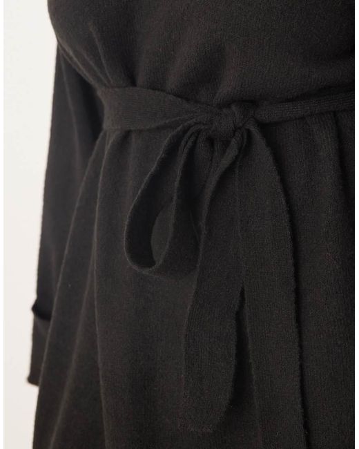 Vila Curve Black Tie Waist High Neck Knitted Mini Dress