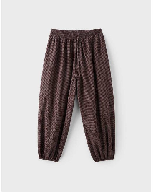 Stradivarius Brown Balloon Check Trousers