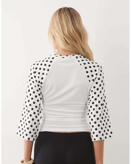 ASOS White Short Contrast Sleeve Top With Cinched Waist