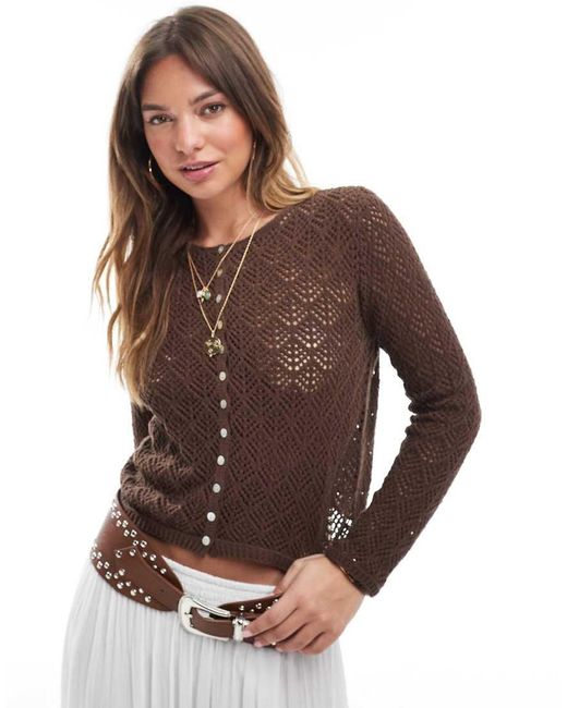 Stradivarius Fijngebreid Vest Met Lange Mouwen in het Brown