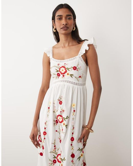 Miss Selfridge Natural Lace Insert Embroidered Maxi Dress