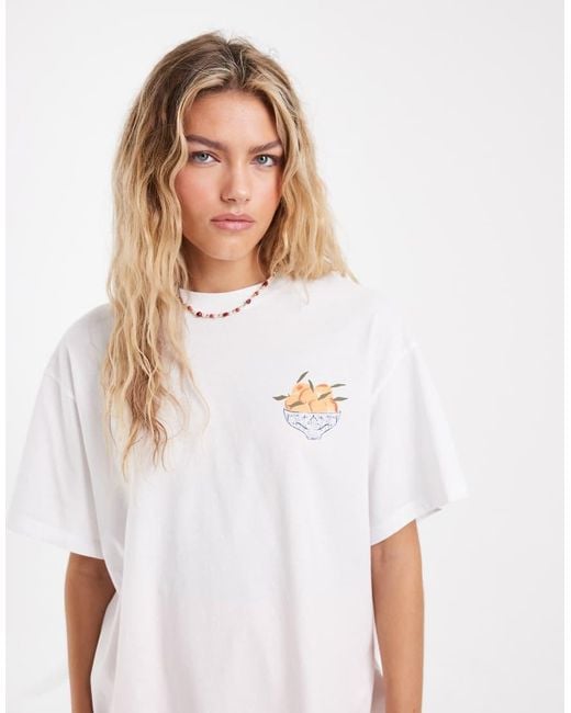 Vero Moda White Sorrento Oranges Oversized Graphic T-shirt