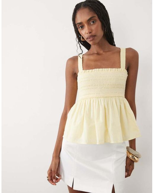 Abercrombie & Fitch Natural Square Neck Smocked Cami Top With Removable Straps