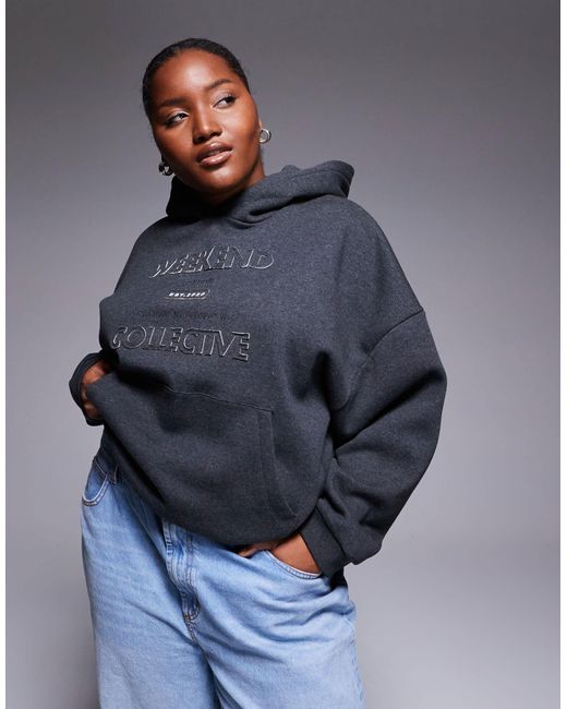 ASOS Blue Weekend Collective Curve Hoodie With Applique Graphic