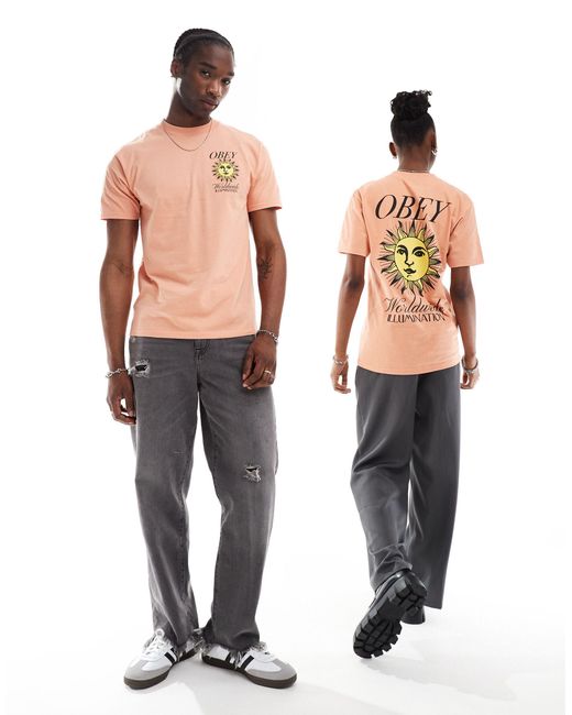 T-shirt unisex con stampa di sole di Obey in Orange
