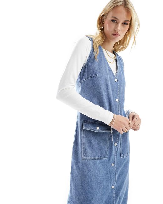 Vero Moda Blue Denim Sleeveless Button Through Maxi Dress