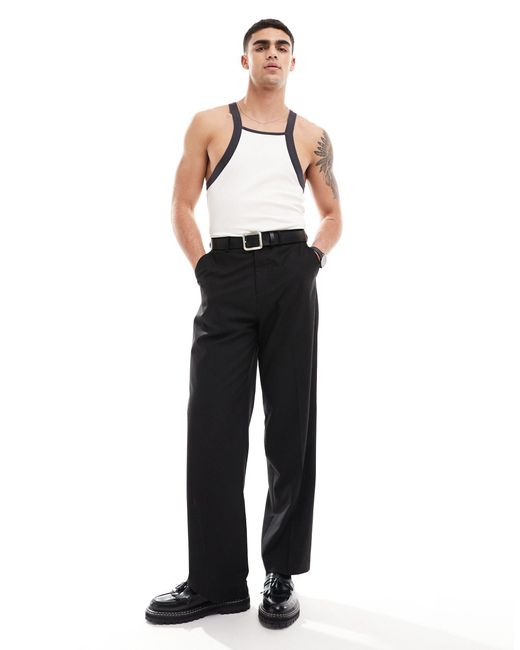 Débardeur côtelé moulant à encolure carrée avec bords noirs - crème ASOS pour homme en coloris White