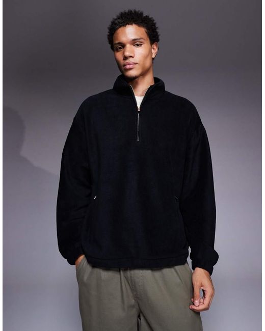 Sudadera Polar Negra De Corte Cuadrado Extragrande Con Cuello Alzado Y Cremallera Corta De ASOS de hombre de color Blue