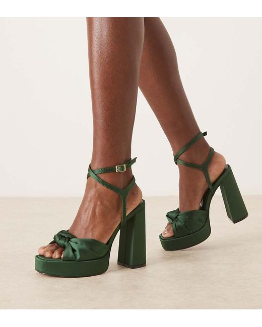 ASOS Green Wide Fit Nutshell Knotted Platform Block Heeled Sandals