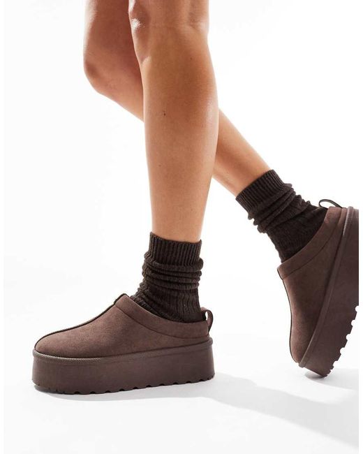 SEQWL Brown Slip On Flatform Mules